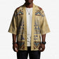 Aker Ancient Egyptian Kimono with Hieroglyphic Pattern, Pyramid Symbol, and Twin Lion Guardians Motif - African Pride