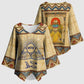 Aker Ancient Egyptian Kimono Sleeve Blouse with Hieroglyphic Pattern, Pyramid Symbol, and Twin Lion Guardians Motif - African Pride