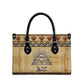 Aker Ancient Egyptian Leather Bag with Hieroglyphic Pattern, Pyramid Symbol, and Twin Lion Guardians Motif - African Pride