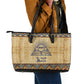 Aker Ancient Egyptian Leather Tote Bag with Hieroglyphic Pattern, Pyramid Symbol, and Twin Lion Guardians Motif - African Pride