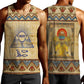 Aker Ancient Egyptian Men Tank Top with Hieroglyphic Pattern, Pyramid Symbol, and Twin Lion Guardians Motif - African Pride