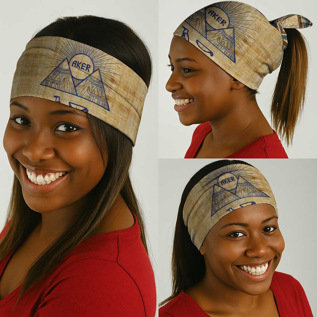 Aker Ancient Egyptian Neck Gaiter with Hieroglyphic Pattern, Pyramid Symbol, and Twin Lion Guardians Motif - African Pride