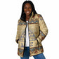 Aker Ancient Egyptian Padded Jacket with Hieroglyphic Pattern, Pyramid Symbol, and Twin Lion Guardians Motif - African Pride