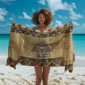 Aker Ancient Egyptian Sarong with Hieroglyphic Pattern, Pyramid Symbol, and Twin Lion Guardians Motif - African Pride