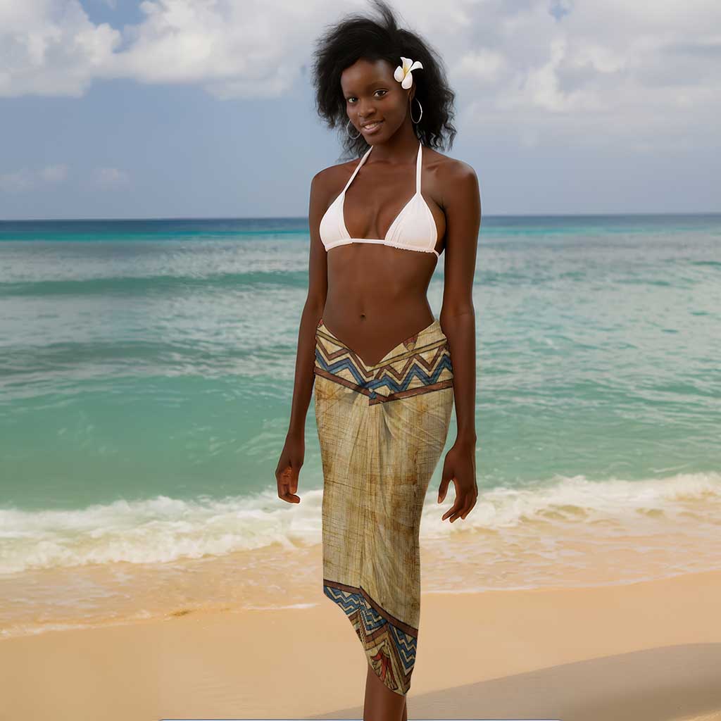 Aker Ancient Egyptian Sarong with Hieroglyphic Pattern, Pyramid Symbol, and Twin Lion Guardians Motif - African Pride
