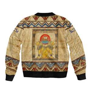 Aker Ancient Egyptian Sleeve Zip Bomber Jacket with Hieroglyphic Pattern, Pyramid Symbol, and Twin Lion Guardians Motif - African Pride