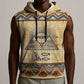 Aker Ancient Egyptian Sleeveless Hoodie with Hieroglyphic Pattern, Pyramid Symbol, and Twin Lion Guardians Motif - African Pride