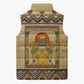 Aker Ancient Egyptian Sleeveless Puffer Jacket with Hieroglyphic Pattern, Pyramid Symbol, and Twin Lion Guardians Motif - African Pride