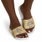 Aker Ancient Egyptian Slide Sandals with Hieroglyphic Pattern, Pyramid Symbol, and Twin Lion Guardians Motif - African Pride