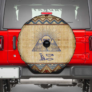 Aker Ancient Egyptian Spare Tire Cover with Hieroglyphic Pattern, Pyramid Symbol, and Twin Lion Guardians Motif - African Pride