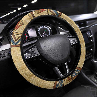 Aker Ancient Egyptian Steering Wheel Cover with Hieroglyphic Pattern, Pyramid Symbol, and Twin Lion Guardians Motif - African Pride