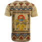 Aker Ancient Egyptian T shirt with Hieroglyphic Pattern, Pyramid Symbol, and Twin Lion Guardians Motif - African Pride