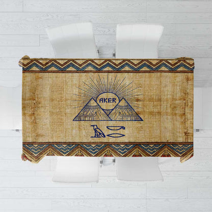 Aker Ancient Egyptian Tablecloth with Hieroglyphic Pattern, Pyramid Symbol, and Twin Lion Guardians Motif - African Pride