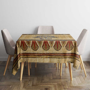 Aker Ancient Egyptian Tablecloth with Hieroglyphic Pattern, Pyramid Symbol, and Twin Lion Guardians Motif - African Pride