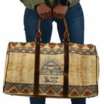 Aker Ancient Egyptian Travel Bag with Hieroglyphic Pattern, Pyramid Symbol, and Twin Lion Guardians Motif - African Pride
