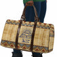 Aker Ancient Egyptian Travel Bag with Hieroglyphic Pattern, Pyramid Symbol, and Twin Lion Guardians Motif - African Pride