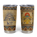 Aker Ancient Egyptian Tumbler Cup with Hieroglyphic Pattern, Pyramid Symbol, and Twin Lion Guardians Motif - African Pride