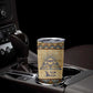 Aker Ancient Egyptian Tumbler Cup with Hieroglyphic Pattern, Pyramid Symbol, and Twin Lion Guardians Motif - African Pride