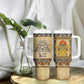 Aker Ancient Egyptian Tumbler With Handle with Hieroglyphic Pattern, Pyramid Symbol, and Twin Lion Guardians Motif - African Pride