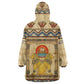 Aker Ancient Egyptian Wearable Blanket Hoodie with Hieroglyphic Pattern, Pyramid Symbol, and Twin Lion Guardians Motif - African Pride