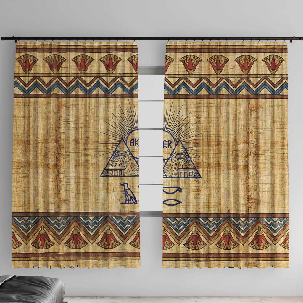Aker Ancient Egyptian Window Curtain with Hieroglyphic Pattern, Pyramid Symbol, and Twin Lion Guardians Motif - African Pride