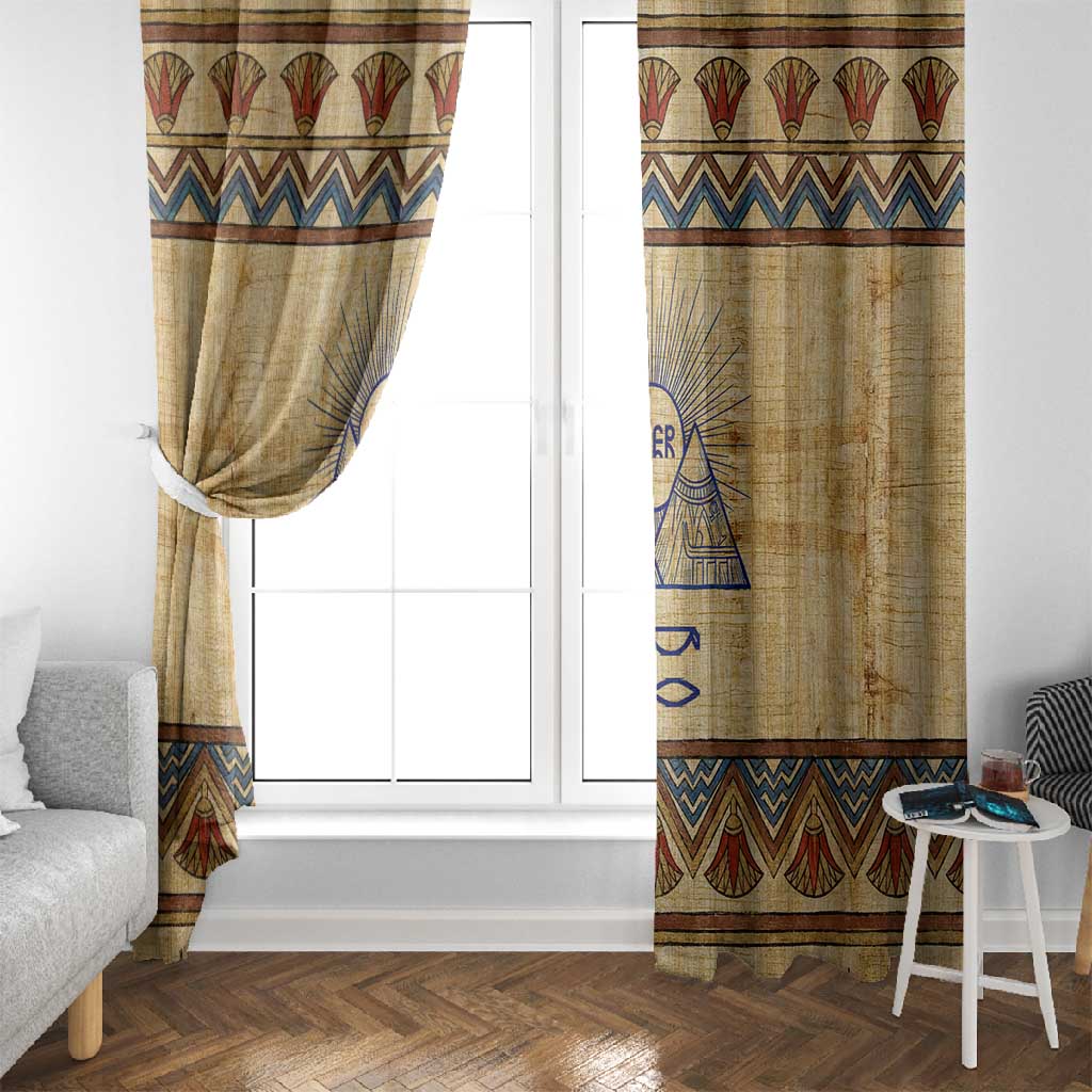 Aker Ancient Egyptian Window Curtain with Hieroglyphic Pattern, Pyramid Symbol, and Twin Lion Guardians Motif - African Pride