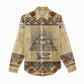 Aker Ancient Egyptian Women Casual Shirt with Hieroglyphic Pattern, Pyramid Symbol, and Twin Lion Guardians Motif - African Pride
