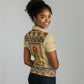 Aker Ancient Egyptian Women Polo Shirt with Hieroglyphic Pattern, Pyramid Symbol, and Twin Lion Guardians Motif - African Pride