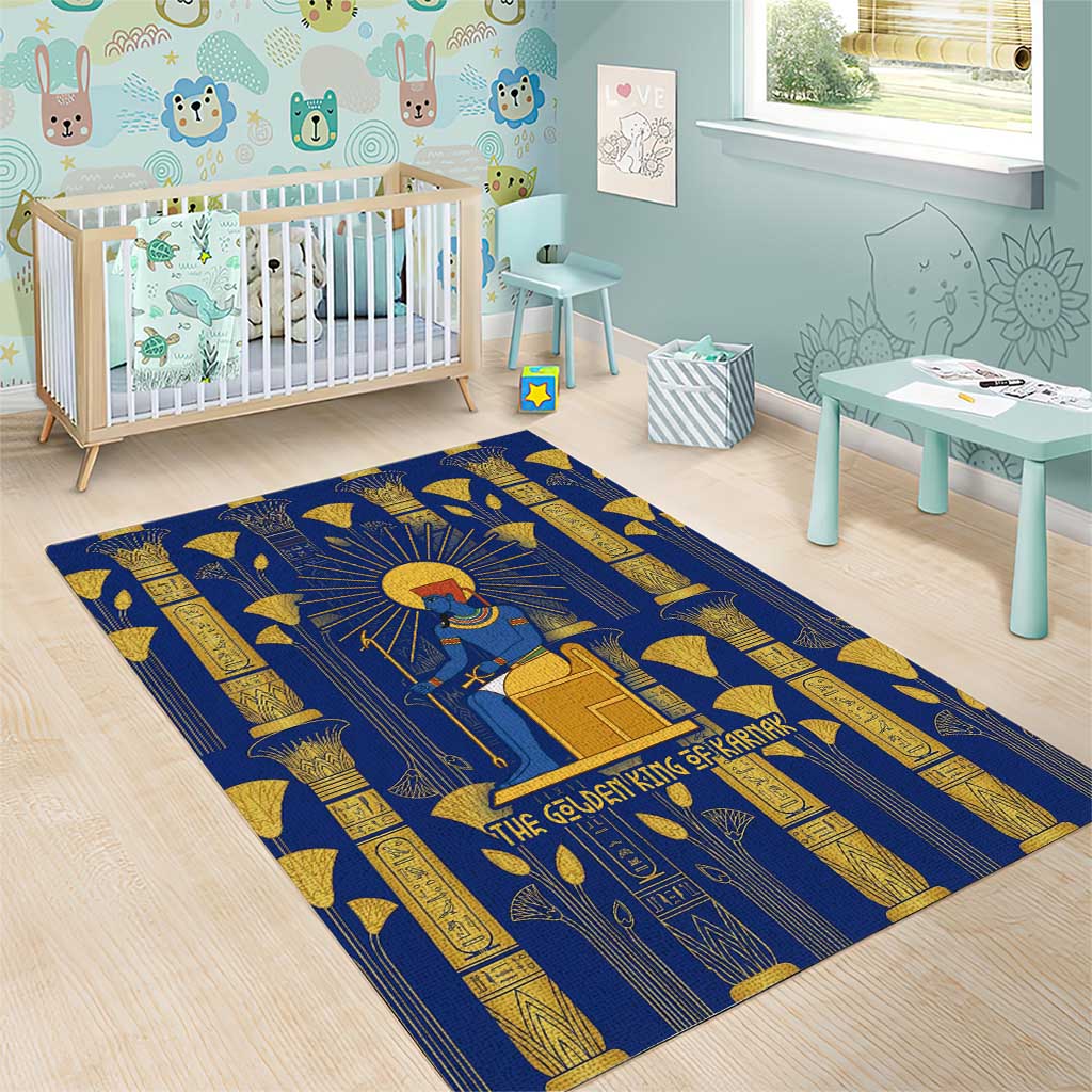 Amun Area Rug Ancient Egyptian Hieroglyphic, Pharaoh and Scarab - African Pride
