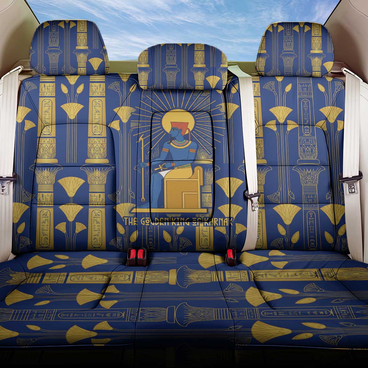 Amun Back Car Seat Cover Ancient Egyptian Hieroglyphic, Pharaoh and Scarab - African Pride