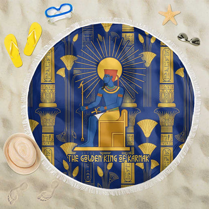 Amun Beach Blanket Ancient Egyptian Hieroglyphic, Pharaoh and Scarab - African Pride