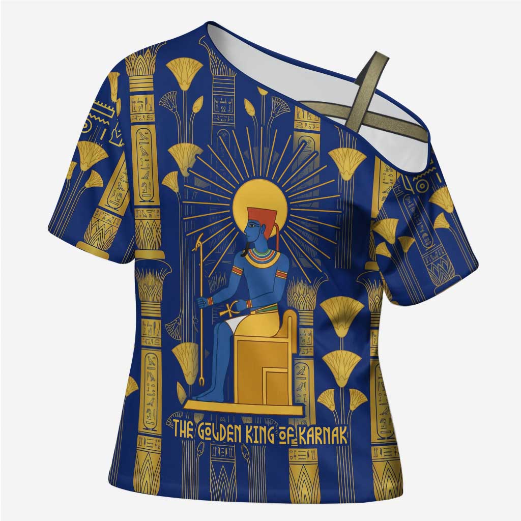 Amun Cross Shoulder Shirt Ancient Egyptian Hieroglyphic, Pharaoh and Scarab - African Pride