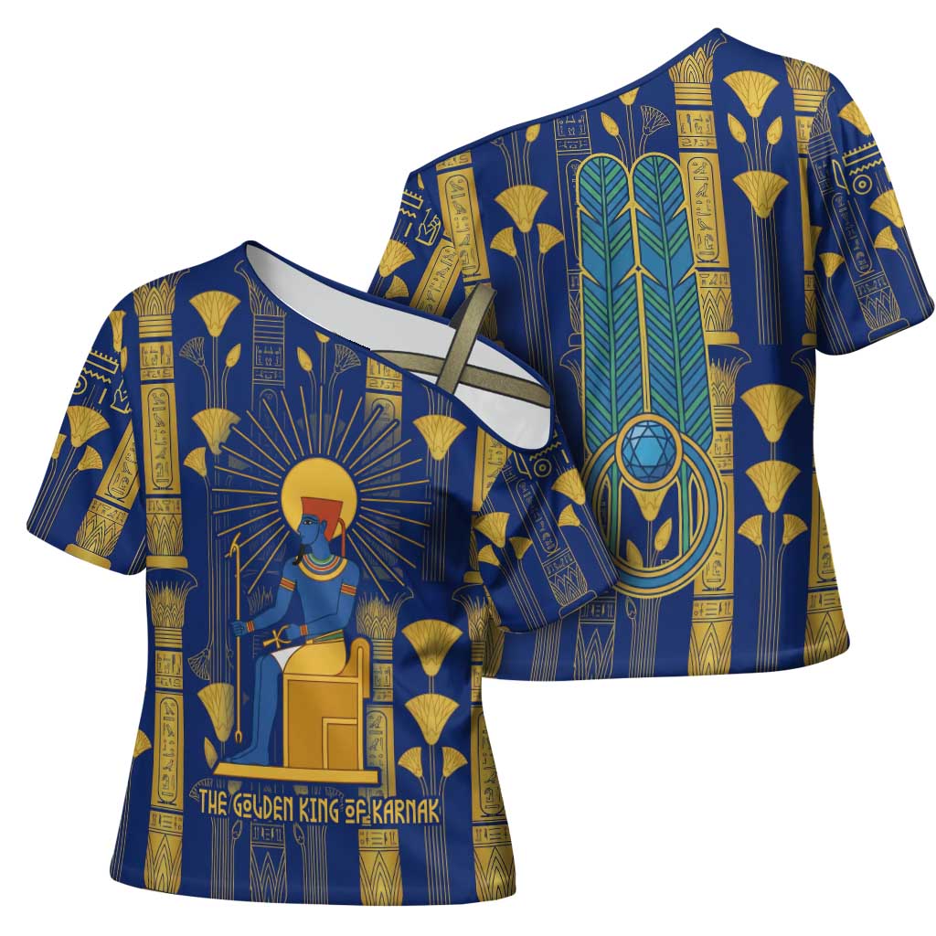 Amun Cross Shoulder Shirt Ancient Egyptian Hieroglyphic, Pharaoh and Scarab - African Pride