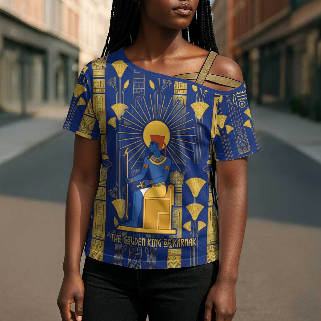 Amun Cross Shoulder Shirt Ancient Egyptian Hieroglyphic, Pharaoh and Scarab - African Pride