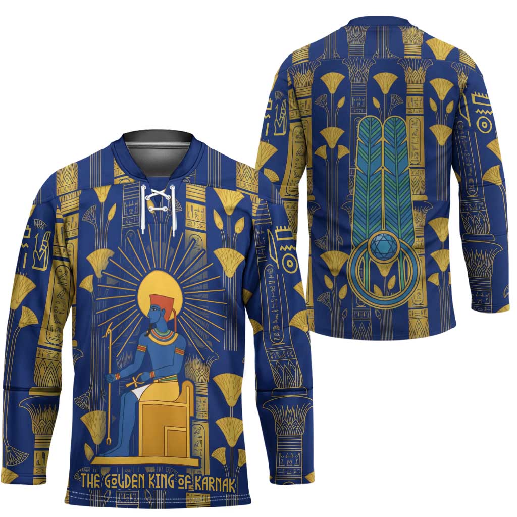 Amun Hockey Jersey Ancient Egyptian Hieroglyphic, Pharaoh and Scarab - African Pride
