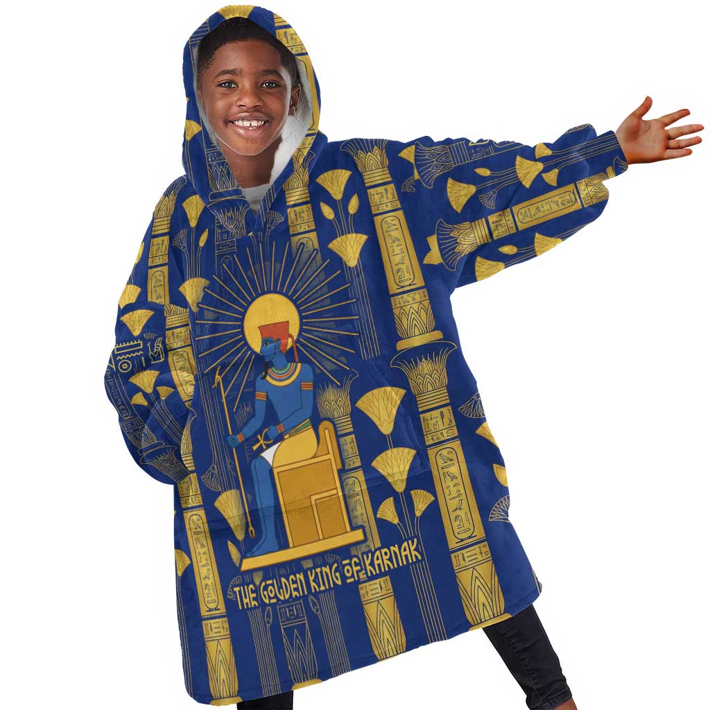 Amun Kid Wearable Blanket Hoodie Ancient Egyptian Hieroglyphic, Pharaoh and Scarab - African Pride