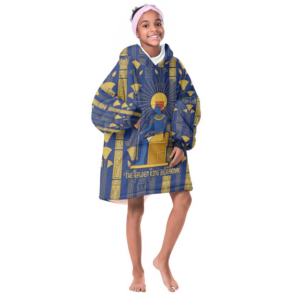 Amun Kid Wearable Blanket Hoodie Ancient Egyptian Hieroglyphic, Pharaoh and Scarab - African Pride
