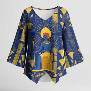Amun Kimono Sleeve Blouse Ancient Egyptian Hieroglyphic, Pharaoh and Scarab - African Pride