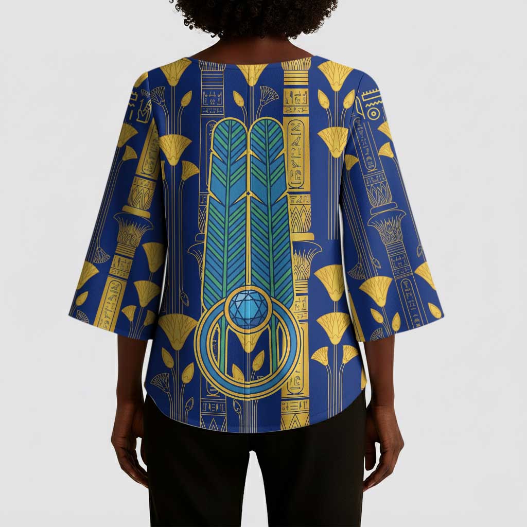 Amun Kimono Sleeve Blouse Ancient Egyptian Hieroglyphic, Pharaoh and Scarab - African Pride