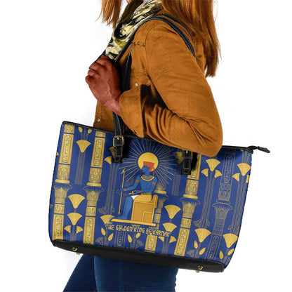 Amun Leather Tote Bag Ancient Egyptian Hieroglyphic, Pharaoh and Scarab - African Pride