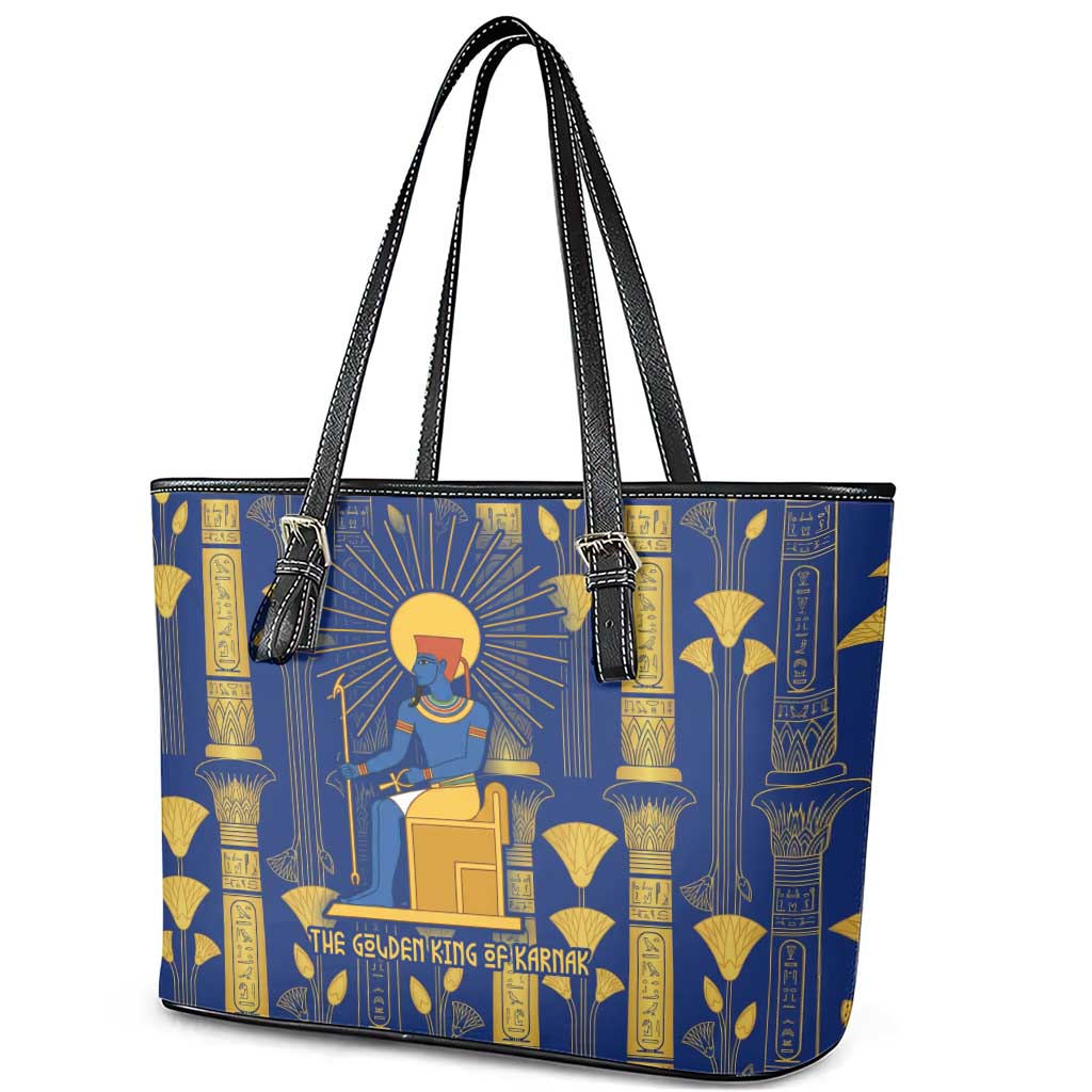 Amun Leather Tote Bag Ancient Egyptian Hieroglyphic, Pharaoh and Scarab - African Pride