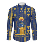 Amun Long Sleeve Button Shirt Ancient Egyptian Hieroglyphic, Pharaoh and Scarab - African Pride