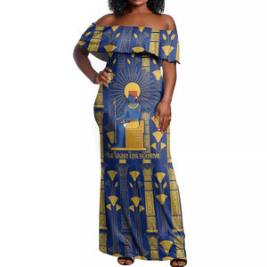 Amun Off Shoulder Maxi Dress Ancient Egyptian Hieroglyphic, Pharaoh and Scarab - African Pride
