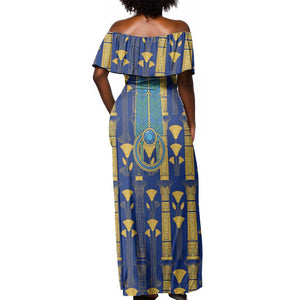 Amun Off Shoulder Maxi Dress Ancient Egyptian Hieroglyphic, Pharaoh and Scarab - African Pride