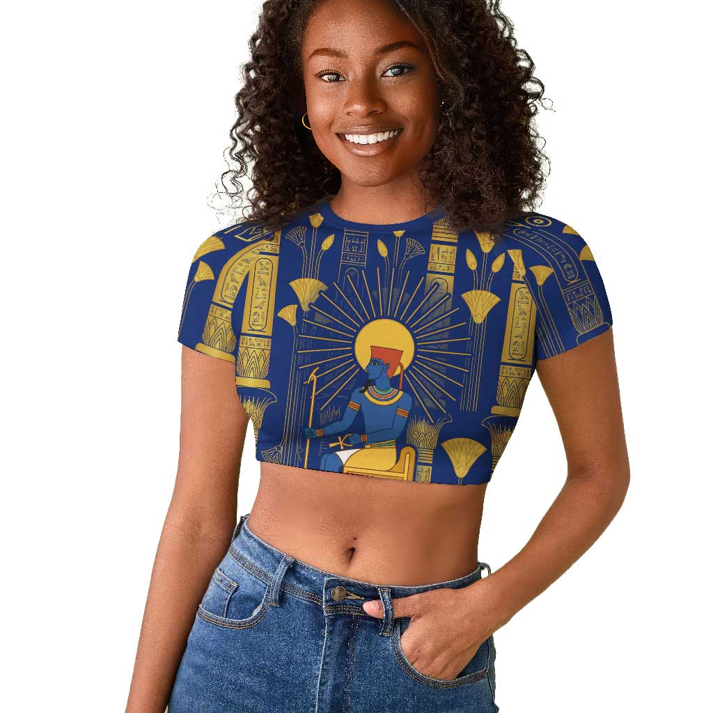 Amun Raglan Cropped T shirt Ancient Egyptian Hieroglyphic, Pharaoh and Scarab - African Pride