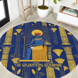 Amun Round Carpet Ancient Egyptian Hieroglyphic, Pharaoh and Scarab - African Pride