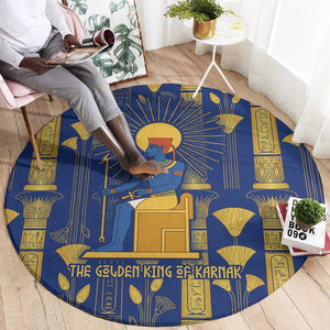 Amun Round Carpet Ancient Egyptian Hieroglyphic, Pharaoh and Scarab - African Pride