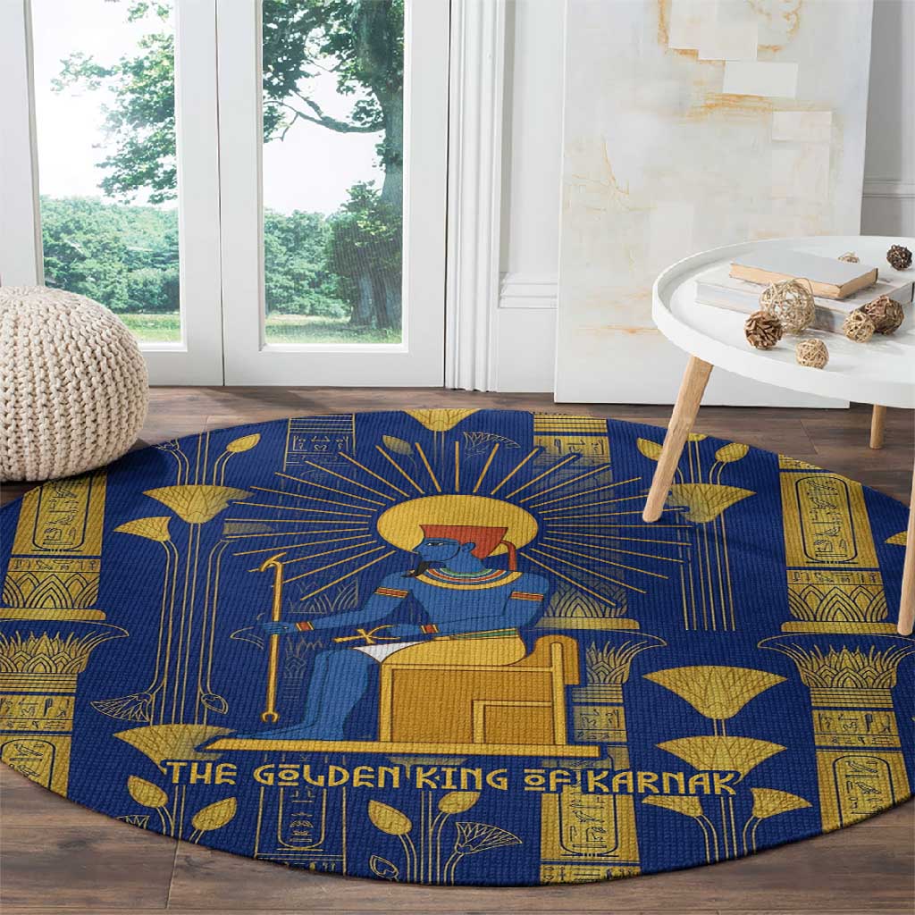 Amun Round Carpet Ancient Egyptian Hieroglyphic, Pharaoh and Scarab - African Pride