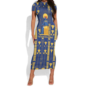 Amun Short Sleeve Bodycon Dress Ancient Egyptian Hieroglyphic, Pharaoh and Scarab - African Pride