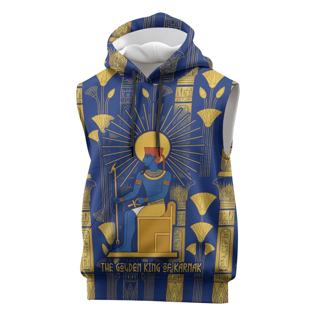 Amun Sleeveless Hoodie Ancient Egyptian Hieroglyphic, Pharaoh and Scarab - African Pride